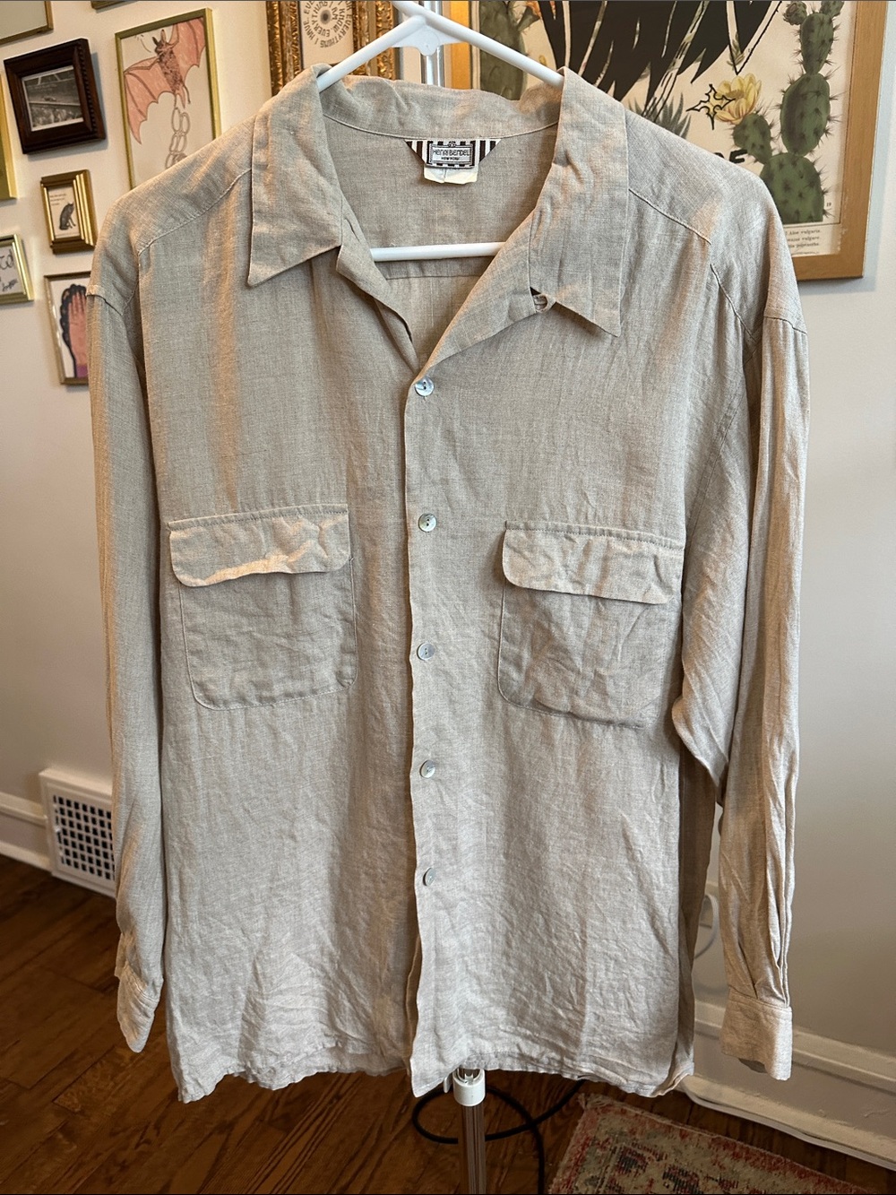 Henri Bendel Men's Linen Long-Sleeve Shirt Jacket - Beige